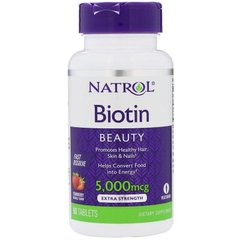 Витамин В7 Биотин Biotin Natrol клубника 5000 мкг 90 таблеток