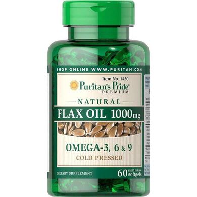Льняное масло Natural Flax Oil Puritan's Pride 1000 мг 60 гелевых капсул
