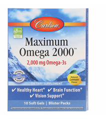 Фотография - Риб'ячий жир Maximum Omega 2000 Carlson Labs лимон 2000 мг 10 упаковок по 10 гелевих капсул