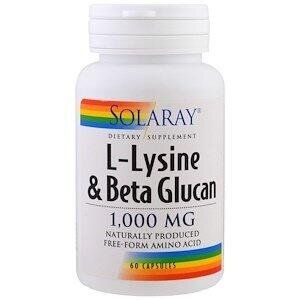 Лізин і бета-глюкан L-Lysine & Beta Glucan Solaray 1000 мг 60 капсул