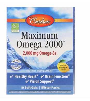 Фотография - Рыбий жир Maximum Omega 2000 Carlson Labs лимон 2000 мг 10 упаковок по 10 гелевых капсул