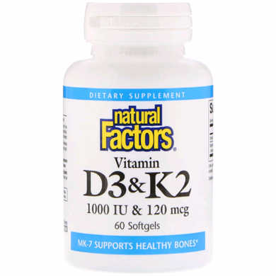 Фотография - Вітамін D3 і К2 D3&K2 Natural Factors 1000 МЕ/120 мкг 60 капсул