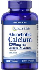 Фотография - Кальцій та вітамін D3 Absorbable Calcium with Vitamin D3 Puritan's Pride 1200 мг/1000 МО 100 капсул