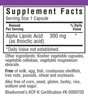 Альфа-липоевая кислота Alpha Lipoic Acid Bluebonnet Nutrition 300 мг 30 капсул