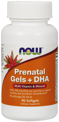 Витамины для беременных с рыбьим жиром Prenatal Gels + DHA Now Foods 90 капсул