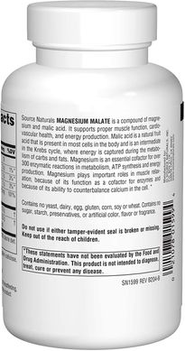 Магний Magnesium Malate Source Naturals 625 мг 100 капсул