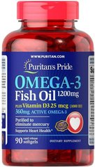 Фотография - Омега-3 риб'ячий жир + вітамін Д3 Omega-3 Fish Oil of Vitamin D3 Puritan's Pride 1200/1000 МО 90 капсул