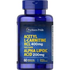 Фотография - карнітин и альфа-липоева кислота Acetyl L-Carnitine Free Form 400 мг with Alpha Lipoic Acid 200 мг Puritan's Pride 60 капсул
