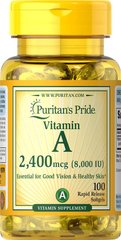Фотография - Вітамін А Vitamin A Puritan's Pride 8000 МО 2400 мкг 100 капсул