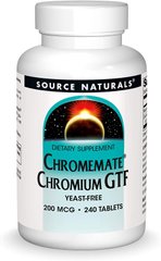 Хром Chromemate Chromium GTF Source Naturals 200 мкг 240 таблеток
