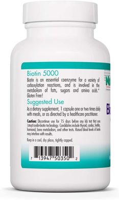 Вітамін В7 Біотин Biotin 5000 Nutricology 5000 мкг 60 капсул
