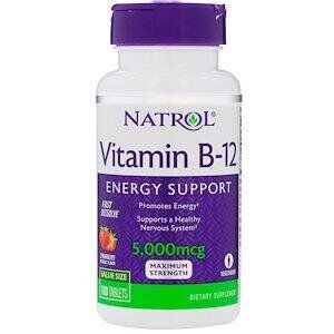 Витамин В12 Vitamin B12 Natrol клубника 5000 мкг 100 таблеток
