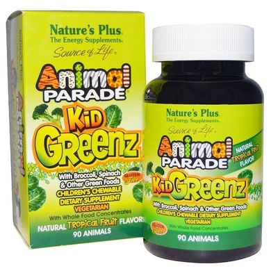 Фотография - Вітаміни для дітей з суперфудів Animal Parade® KidGreenz Childrens Chewables Nature's Plus тропічний фрукт 90 тварин