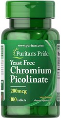Хром піколінат Chromium Picolinate Puritan's Pride без дріжджів 200 мкг 100 таблеток