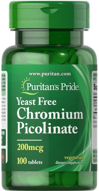 Хром пиколинат Chromium Picolinate Puritan's Pride без дрожжей 200 мкг 100 таблеток
