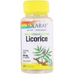 Корень солодки Organically Grown Licorice Solaray 450 мг 100 капсул