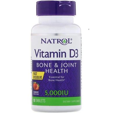 Фотография - Вітамін D3 Vitamin D3 Fast Dissolve Strawberry Flavor Natrol полуниця 5000 МО 90 таблеток