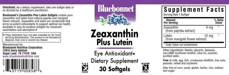 Фотография - Зеаксантин + Лютеин Zeaxanthin plus Lutein Bluebonnet Nutrition 4 мг/12 мг 30 капсул
