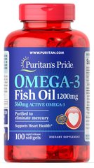 Фотография - Омега-3 риб'ячий жир Omega-3 Fish Oil Puritan's Pride 1200 мг 360 мг активного 200 капсул