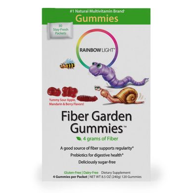 Харчові волокна для дітей Fiber Garden Gummies Rainbow Light ягоди яблуко і мандарин 30 пакетиків