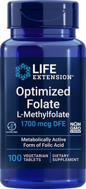 Фотография - Вітамін В9 Фолат Optimized Folate Life Extensions 1000 мкг 100 таблеток