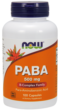 ПАБК пара-амінобензойна кислота PABA Вимтамин В10 Now Foods 500 мг 100 капсул