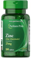 Цинк глюконат Zinc Puritan's Pride 25 мг 100 таблеток