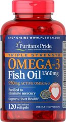 Фотография - Омега-3 риб'ячий жир Omega-3 Fish Oil Puritan's Pride 1360 мг 950 мг активного 120 капсул