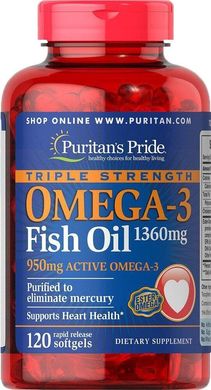 Фотография - Омега-3 рыбий жир Omega-3 Fish Oil Puritan's Pride 1360 мг 950 мг активного 120 капсул