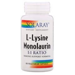 L-лізин монолаурин L-Lysine Monolaurin Solaray 60 капсул