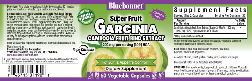 Фотография - Екстракт фрукта гарцинія камбоджійська Super Fruit Garcinia Bluebonnet Nutrition 60 гелевих капсул