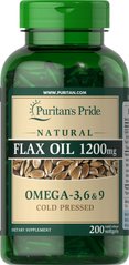 Лляна олія Natural Flax Oil Puritan's Pride 1200 мг 200 капсул