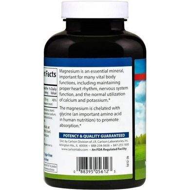 Магний хелат Chelated Magnesium Carlson Labs 180 таблеток
