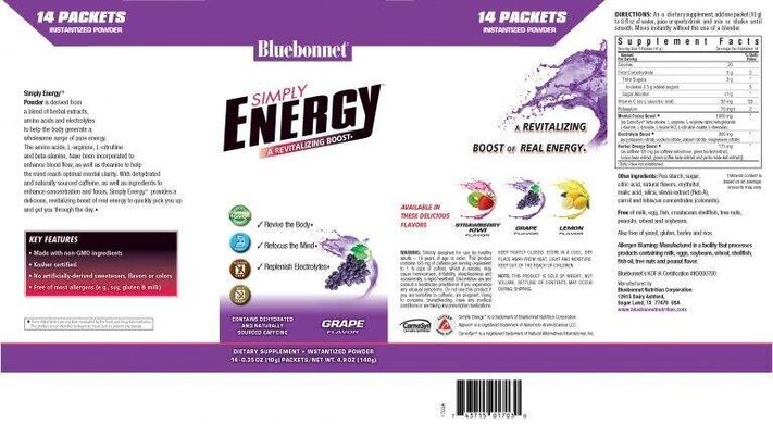Фотография - Енергетичний напій Simply Energy Bluebonnet Nutrition виноград 14*10 г