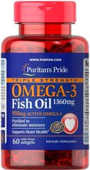 Фотография - Омега-3 риб'ячий жир Omega-3 Fish Oil Puritan's Pride 1360 мг 950 мг активного омега-3 60 капсул