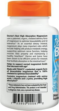 Магній високой абсорбції High Absorbtion Magnesium Chelated with TRAACS Doctor's Best 100 мг 240 таблеток