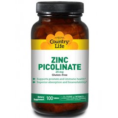 Цинк піколінат Zinc Picolinate Country Life 25 мг 100 таблеток