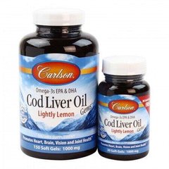 Фотография - Рыбий жир из печени трески Cod Liver Oil Gems Low Vitamin A Carlson Labs лимон 1000 мг 150+30 капсул