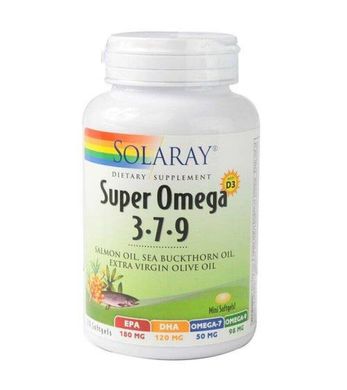 Фотография - Омега 3-7-9 с витамином D-3 Super Omega 3-7-9 Solaray 120 капсул