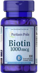 Витамин В7 Биотин Biotin Puritan's Pride 1000 мкг 100 таблеток