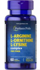 Амінокислота L-Arginine L-Ornithine L-Lysine Puritan's Pride 60 каплет
