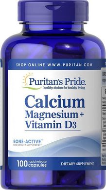 Кальций Магний Витамин D3 Calcium Magnesium with Vitamin D Puritan's Pride 100 капсул