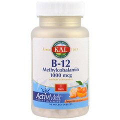 Витамин B12 метилкобаламин B-12 Methylcobalamin KAL мандарин 1000 мкг 90 таблеток