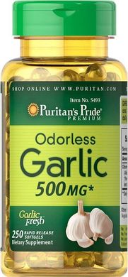 Чеснок Odorless Garlic Puritan's Pride без запаха 500 мг 100 капсул