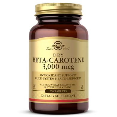 Бета каротин Beta Carotene Solgar 10000 МО 250 таблеток