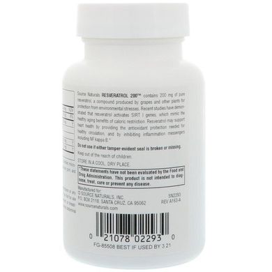 Ресвератрол Resveratrol Source Naturals 200 мг 60 таблеток