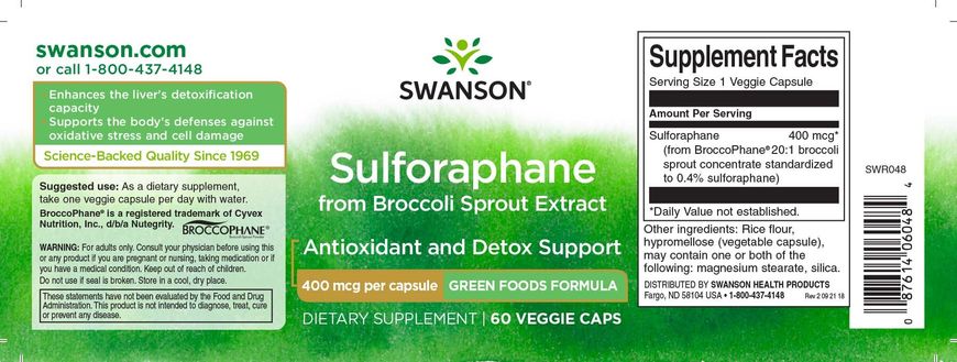 Фотография - Сульфорафан з броколлі Sulforaphane from Broccoli Sprout Extract 400 мкг 60 капсул