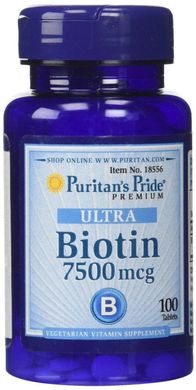 Витамин В7 Биотин Biotin Puritan's Pride 7500 мкг 100 таблеток