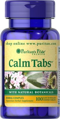 Успокаювающий комплекс стравами для Calm Tabs With Natural Botanics Puritan's Pride 100 таблеток