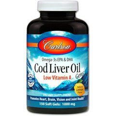 Фотография - Риб'ячий жир з печінки тріскиCod Liver Oil Gems Low Vitamin A Carlson Labs лимон 1000 мг 300 капсул
